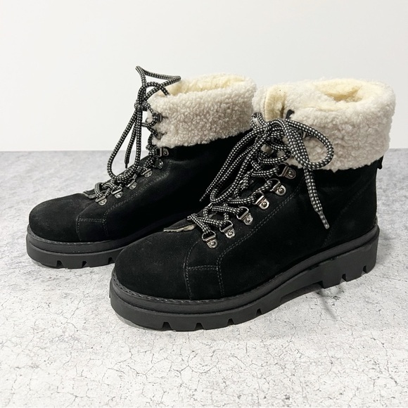 NEW MANAS 20062 Suede Bootie Black Lace Up Sherling Boot Size 37 - Picture 1 of 8